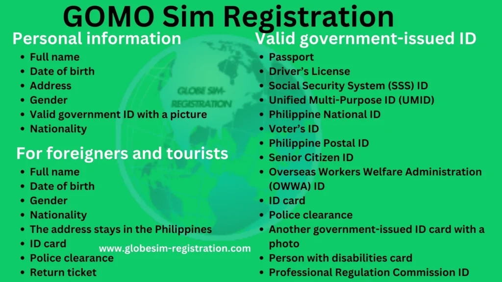 Requirements for Gomo sim registration